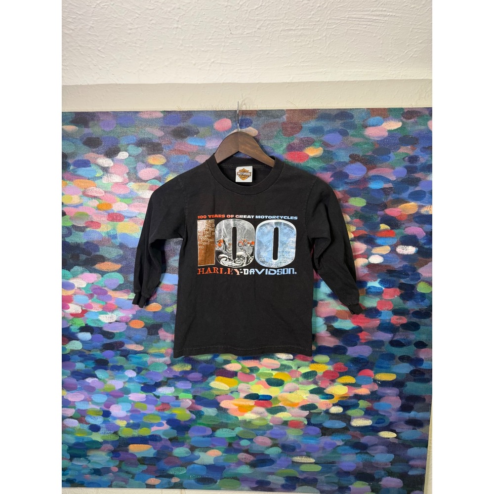 Kids Harley Davidson 100 Years Long Sleeve Black T Shirt size S - Picture 2 of 4